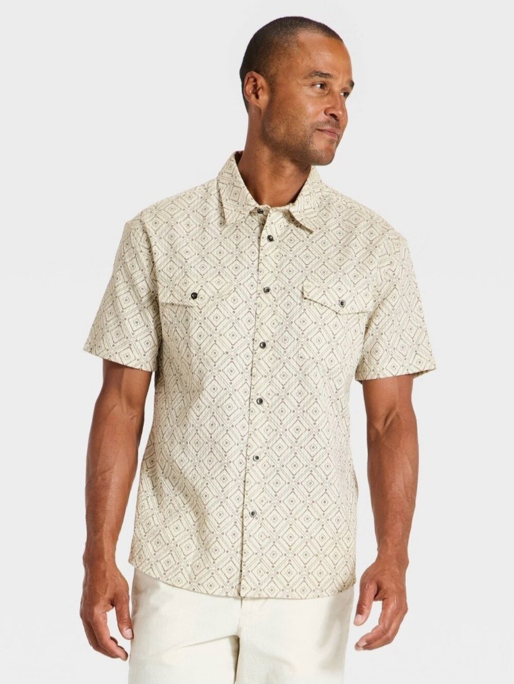 Men's Short Sleeve Western Button-Up Shirt - Goodfellow & Co Cream XXL